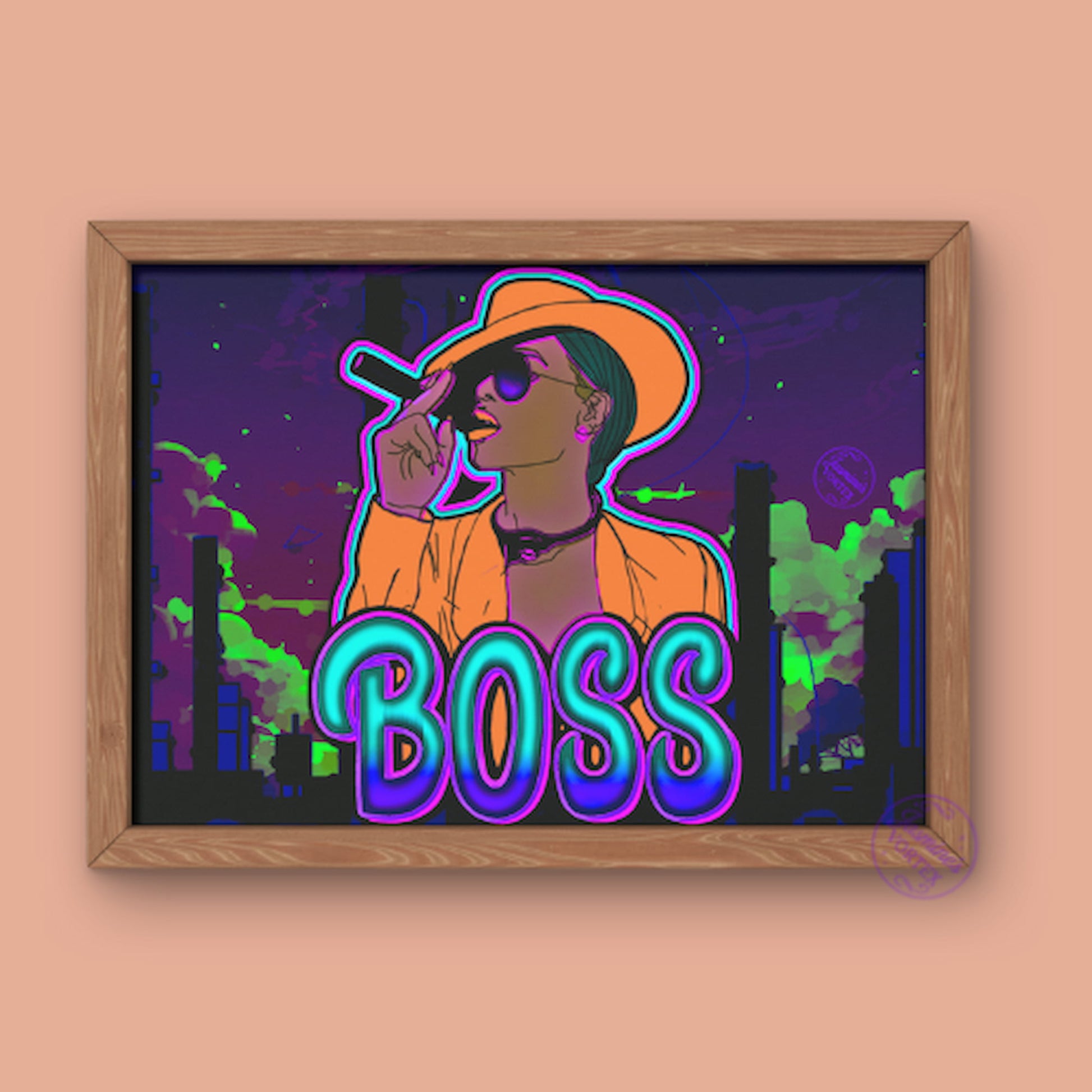 Clean framed view of Boss Energy art