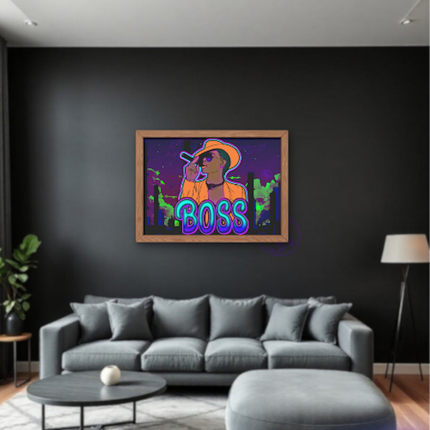 Boss Energy art styled in minimalist living room