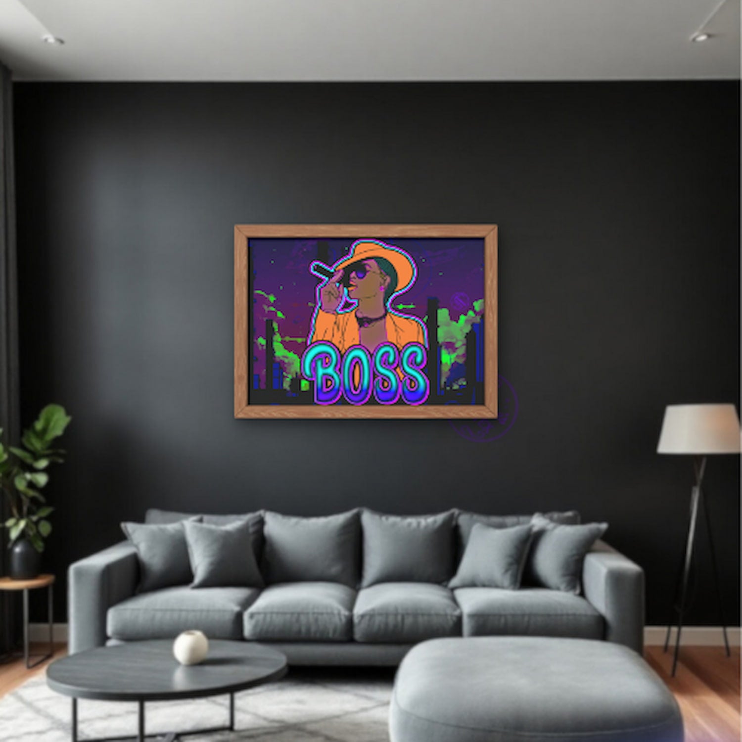 Boss Energy art styled in minimalist living room