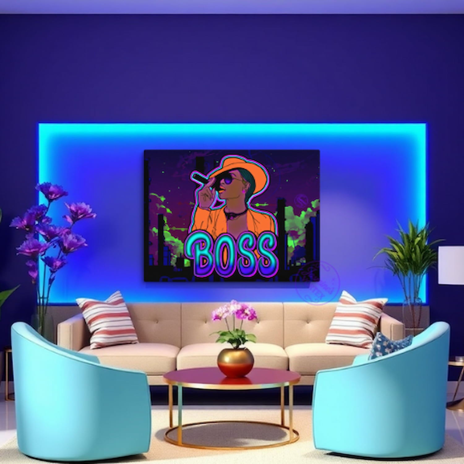 Boss Energy art with bold pink décor