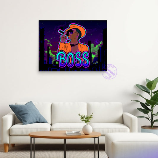 Boss Energy art styled in minimalist living room